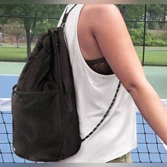 PINK by Victoria’s Secret Black Cinch Sack bucket Backpack tote purse beach - Picture 3 of 10